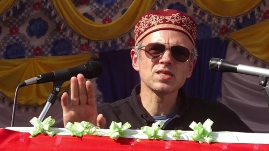 National Conference leader Omar Abdullah addresses a gathering in Doda on Sunday. (ANI Twitter)