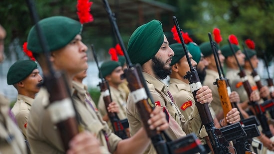 National Cadets Corps (NCC) perform physical exercises during an annual training camp at Nagrota on the outskirts of Jammu.&nbsp;(PTI / File Photo)