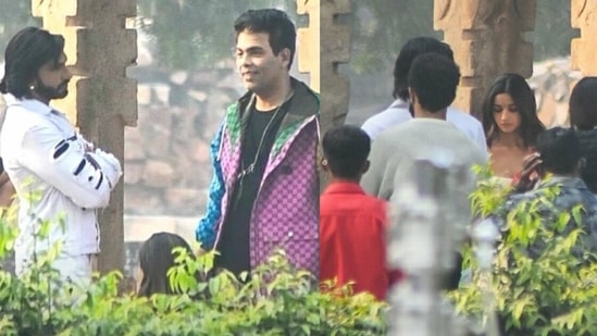 Ranveer Singh, Karan Johar and Alia Bhatt on the sets of Rocky Aur Rani Ki Prem Kahani.