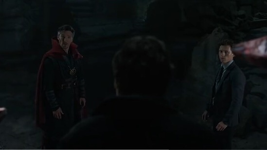 Benedict Cumberbatch and Tom Holland in Spider-Man: No Way Home.&nbsp;