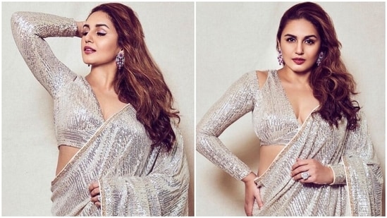 Sequinned sarees have been the standout look this wedding season. From brides to wedding guests, everyone is embracing this style like the IT trend. Even Bollywood divas have fallen in love with it, including Kareena Kapoor Khan, Malaika Arora, Janhvi Kapoor and more. The latest star to stun us with her version of the sequin saree is Huma Qureshi.(Instagram/@iamhumaq)