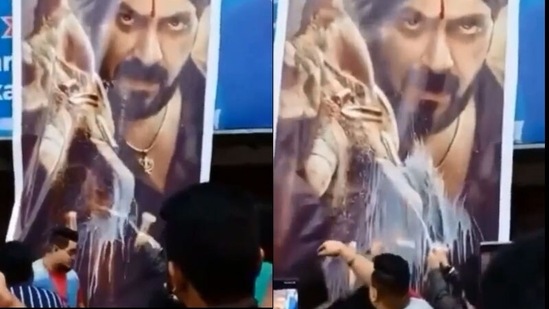 Salman Khan's fans spilling milk on his film Antim's posters. Salman Khan's fans spilling milk on his film Antim's posters. 