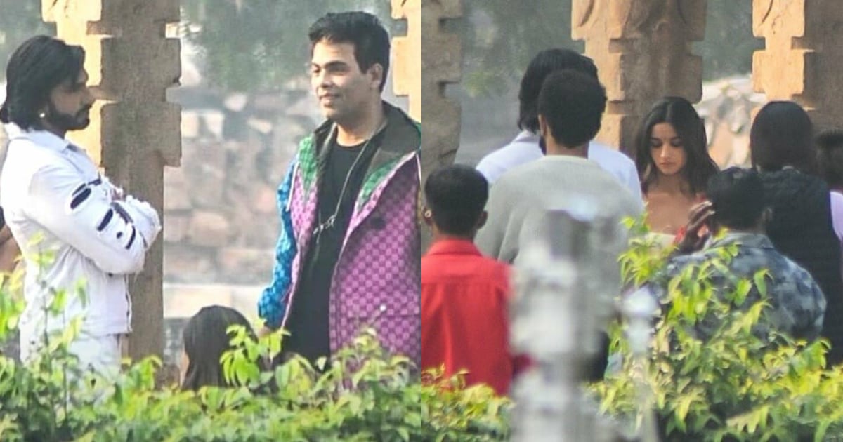 Ranveer Singh, Karan Johar and Alia Bhatt on the sets of Rocky Aur Rani Ki Prem Kahani. Ranveer Singh, Karan Johar and Alia Bhatt on the sets of Rocky Aur Rani Ki Prem Kahani.