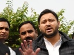 RJD MLA Tejashwi Yadav speaking with media persons outside of Bihar Assembly during Winter Session in Patna, Bihar. (Santosh Kumar/Hindustan Times) RJD MLA Tejashwi Yadav speaking with media persons outside of Bihar Assembly during Winter Session in Patna, Bihar. (Santosh Kumar/Hindustan Times)