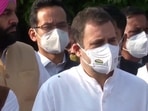 Congress leader Rahul Gandhi talks to reporters in Parliament on Monday.(ANI) Congress leader Rahul Gandhi talks to reporters in Parliament on Monday.(ANI)