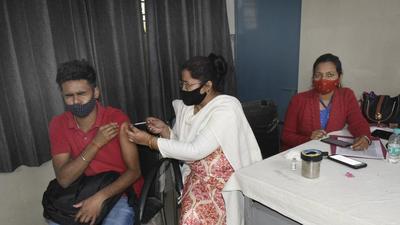 A man gets a dose of Covid-19 vaccine at a Ghaziabad hospital on Monday. (Sakib Ali/HT) A man gets a dose of Covid-19 vaccine at a Ghaziabad hospital on Monday. (Sakib Ali/HT)