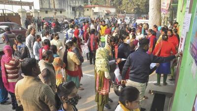 UPTET candidates outside an examination centre in Moradabad, UP. The exam was cancelled on Sunday after a question paper leak. (PTI PHOTO) UPTET candidates outside an examination centre in Moradabad, UP. The exam was cancelled on Sunday after a question paper leak. (PTI PHOTO)