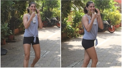 Kubbra, on the other hand, came ready to sweat it out at the gym. She wore a grey strappy top with a drooping neckline, front knot, and a fitted silhouette. The star donned it over a printed sports bra. Kubbra, on the other hand, came ready to sweat it out at the gym. She wore a grey strappy top with a drooping neckline, front knot, and a fitted silhouette. The star donned it over a printed sports bra.
