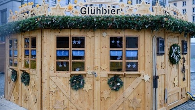 A closed mulled wine stall is pictured during the set-up at the Dresdner Striezelmarkt Christmas market in Dresden, eastern Germany. The Striezelmarkt in Dresden, the oldest Christmas market in Germany which draws around three million visitors annually, was cancelled this year due to the pandemic. (Jens Schlueter/ AFP) A closed mulled wine stall is pictured during the set-up at the Dresdner Striezelmarkt Christmas market in Dresden, eastern Germany. The Striezelmarkt in Dresden, the oldest Christmas market in Germany which draws around three million visitors annually, was cancelled this year due to the pandemic. (Jens Schlueter/ AFP)