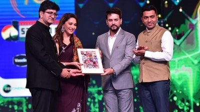 Madhuri Dixit is honoured at IFFI closing ceremony. (PTI) Madhuri Dixit is honoured at IFFI closing ceremony. (PTI)