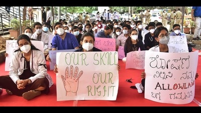 In May, the Karnataka government announced a Covid allowance of  ₹10,000 per month from April 2021 for all resident doctors. The association said that the funds have not been released by the government even after six months, terming it a “blatant disregard” towards the doctors serving on the frontlines. (Shashidhar Byrappa)