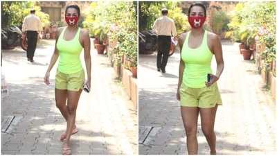 Malaika kept the gym look fuss-free by ditching all accessories with it. She kept herself safe with a red dog printed face mask. A sleeked back low bun, pink flip flops, make-up free skin, and red nail paint rounded it all off. Malaika kept the gym look fuss-free by ditching all accessories with it. She kept herself safe with a red dog printed face mask. A sleeked back low bun, pink flip flops, make-up free skin, and red nail paint rounded it all off.