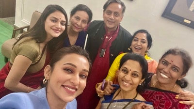 Congress MP Shashi Tharoor on Monday posted a selfie with six women MPs on Twitter for which he was criticised. Congress MP Shashi Tharoor on Monday posted a selfie with six women MPs on Twitter for which he was criticised. 