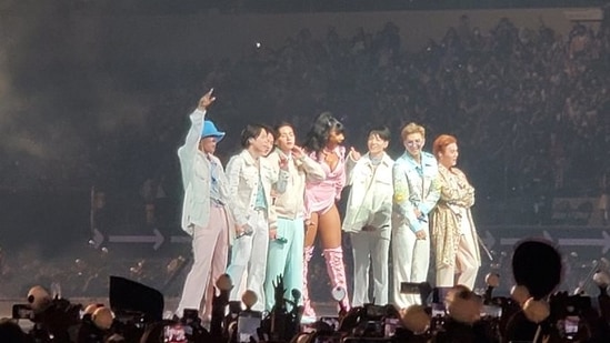 BTS was joined by rapper Megan Thee Stallion on the second day of their Permission to Dance on Stage concert in Los Angeles. (Twitter/@MandyHolverson)