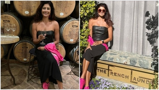 Pooja Batra is setting newer travel goals for us. The actor, who is currently in the Napa Valley, has been travelling to multiple places over the span of the last few days. The actor was recently in Bora Bora islands, where she did it all – from exploring the island on a scooty to performing her yoga positions with the backdrop of the sprawling blue waters.(Instagram/@poojabatra)