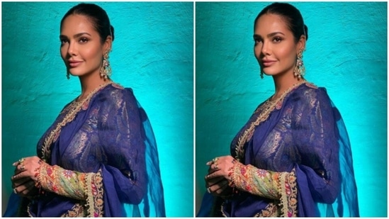 Esha accessorised her ethnic look for the day with statement gold jhumkas and gold rings from the house of Parina International.(Instagram/@egupta)