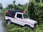 A vehicle from an Assam Rifles convoy which was ambushed by militants, in Churachandpur district. (PTI Photo) A vehicle from an Assam Rifles convoy which was ambushed by militants, in Churachandpur district. (PTI Photo)