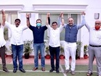 Rahul Gandhi with Vijay Sardesai and Vinod Palyekar and Prasad Gaonkar