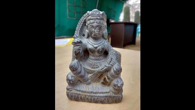 Jammu and Kashmir Police have recovered a 1,300-year-old sculpture of Goddess Durga at Khag in Budgam on Tuesday. (ANI)