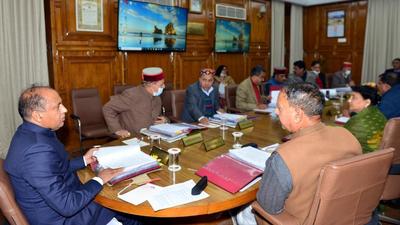 Chief minister Jai Ram Thakur presiding over the cabinet meeting at Himachal Pradesh secretariat in Shimla on Tuesday. (HT Photo) Chief minister Jai Ram Thakur presiding over the cabinet meeting at Himachal Pradesh secretariat in Shimla on Tuesday. (HT Photo)