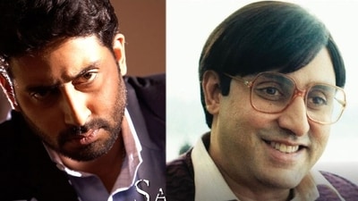 Abhishek Bachchan in Sarkar (L) and in Bob Biswas.&nbsp;