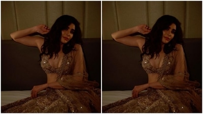 Karishma played muse to the fashion designer Payal Keyal and decked up in a golden lehenga. (Instagram/@karishmaktanna)