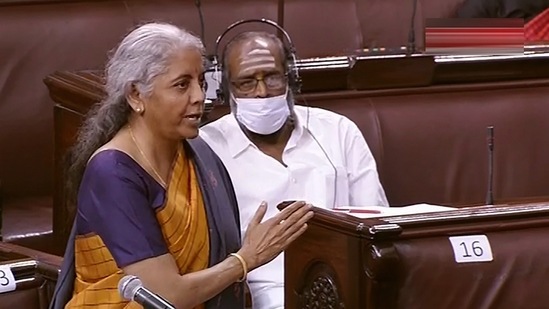 Union Finance Minister Nirmala Sitharaman in Rajya Sabha on Tuesday, Nov 30, 2021. (PTI)