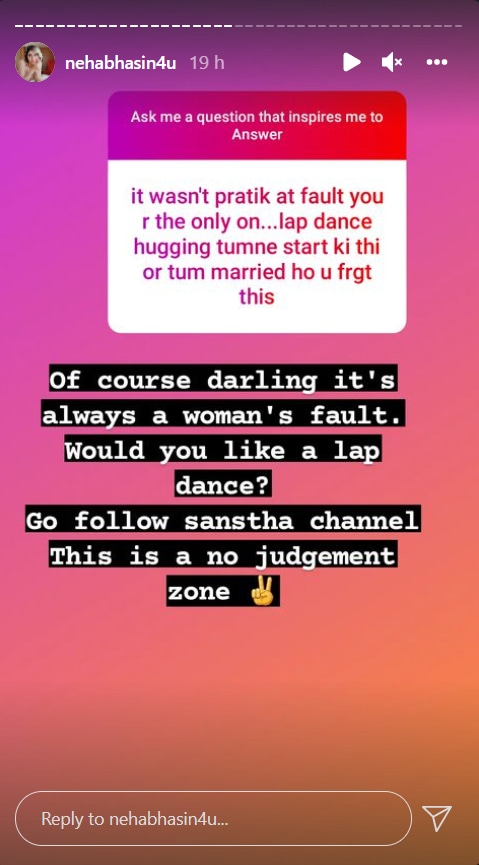 Neha Bhasin on Instagram Stories.