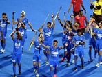 Bhubaneswar: Indian players react after beating Belgium in their quarterfinal match at the FIH Odisha Hockey Men's Junior World cup 2021, at Kalinga Stadium in Bhubaneswar, Odisha.(PTI) Bhubaneswar: Indian players react after beating Belgium in their quarterfinal match at the FIH Odisha Hockey Men's Junior World cup 2021, at Kalinga Stadium in Bhubaneswar, Odisha.(PTI)