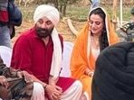 Ameesha Patel and Sunny Deol in a photo from Gadar 2's muhurat shot. Ameesha Patel and Sunny Deol in a photo from Gadar 2's muhurat shot.