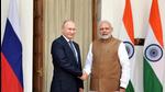 New Delhi, India-October 05, 2018: Prime Minister Narendra Mod(R) shakes hand with Russian President Vladimir Putin (L) before their meeting at Hyderabad House, in New Delhi, India, on Friday, October 05, 2018. (Sonu Mehta / Hindustan Times) (Sonu Mehta/HT PHOTO) New Delhi, India-October 05, 2018: Prime Minister Narendra Mod(R) shakes hand with Russian President Vladimir Putin (L) before their meeting at Hyderabad House, in New Delhi, India, on Friday, October 05, 2018. (Sonu Mehta / Hindustan Times) (Sonu Mehta/HT PHOTO)