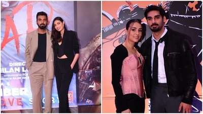 Athiya Shetty with KL Rahul, Ahan Shetty with girlfriend Tania Shroff. (Varinder Chawla) Athiya Shetty with KL Rahul, Ahan Shetty with girlfriend Tania Shroff. (Varinder Chawla)