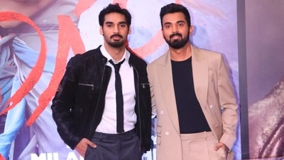 Ahan roped in KL Rahul for a photo. (Varinder Chawla) Ahan roped in KL Rahul for a photo. (Varinder Chawla)