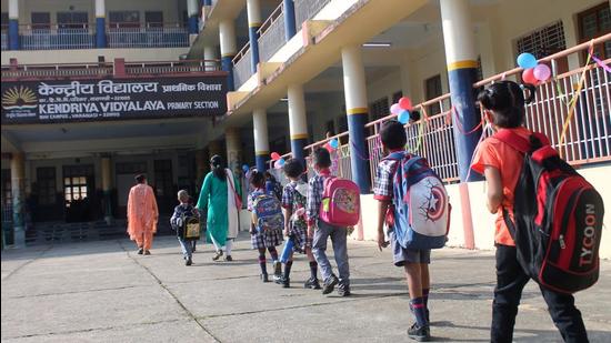 The Kendriya Vidyalayas Sangathan, an autonomous body under the ministry of education, runs 1,248 KVs across the country. As many as 1,43,7363 students are benefiting from these schools. (ANI PHOTO.)