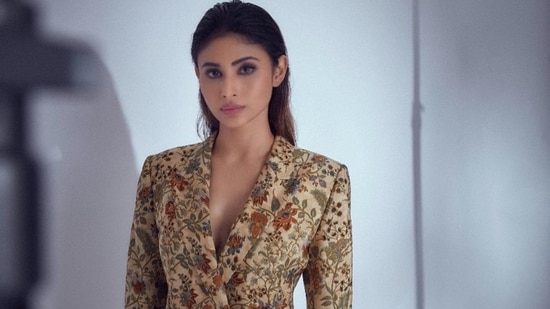 Mouni Roy taps into workwear trend of shirtless pantsuit with floral co-ords(Instagram/imouniroy)