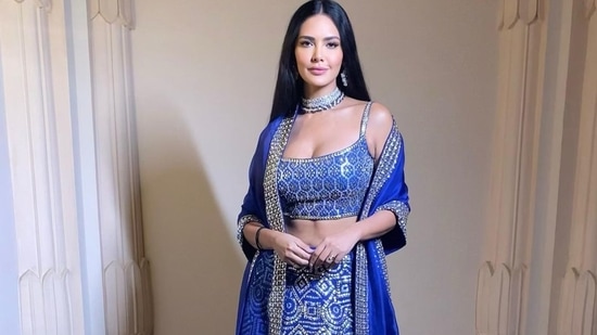 The diva was recently in Jaipur for an event and was seen channelling her inner royal princess to ace the sartorial vibes in a blue and gold lehenga set.(Instagram/egupta)