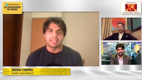 Neeraj Chopra and Abhinav Bindra take part in the first session of Day 2 at the HT Leadership Summit 2021.(HTLS)
