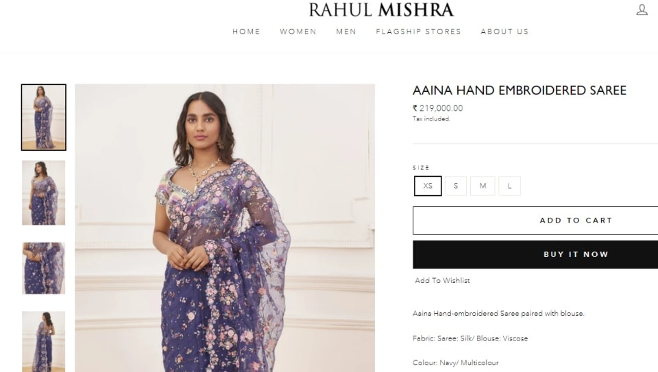 The Aaina Hand Embroidered Saree.&nbsp;(rahulmishra.in)