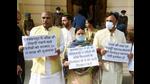 Former Bihar CM Rabri Devi along with other opposition leaders stage a protest outside the Bihar Legislative Council in Patna on Thursday. (Santosh Kumar/HT Photo) Former Bihar CM Rabri Devi along with other opposition leaders stage a protest outside the Bihar Legislative Council in Patna on Thursday. (Santosh Kumar/HT Photo)
