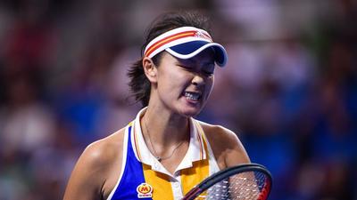 Peng Shuai of China reacting during her women's singles match against Coco Vandeweghe of the US at the Zhuhai Elite Trophy tennis tournament in Zhuhai, in south China's Guangdong province. (AFP/FILE)