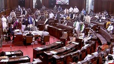 Opposition leaders stage a protest in the Rajya Sabha during the winter session of Parliament in New Delhi on Thursday. (PTI) Opposition leaders stage a protest in the Rajya Sabha during the winter session of Parliament in New Delhi on Thursday. (PTI)