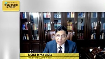 Former CJI Dipak Misra speaks during HTLS 2021. Former CJI Dipak Misra speaks during HTLS 2021.