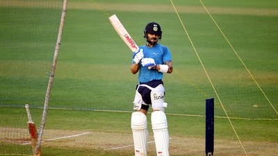 Indian captain Virat Kohli during a practice session at CCI Club in Mumbai, Thursday, Nov. 25, 2021. (PTI) Indian captain Virat Kohli during a practice session at CCI Club in Mumbai, Thursday, Nov. 25, 2021. (PTI)