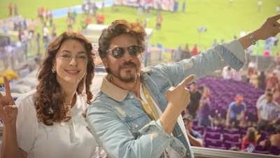 Juhi Chawla and Shah Rukh Khan co-own the Kolkata Knight Riders team. Juhi Chawla and Shah Rukh Khan co-own the Kolkata Knight Riders team.