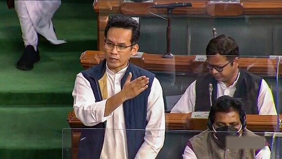 Congress MP Gaurav Gogoi speaks in the Lok Sabha during ongoing Winter Session of Parliament, in New Delhi.&nbsp;(PTI Photo)