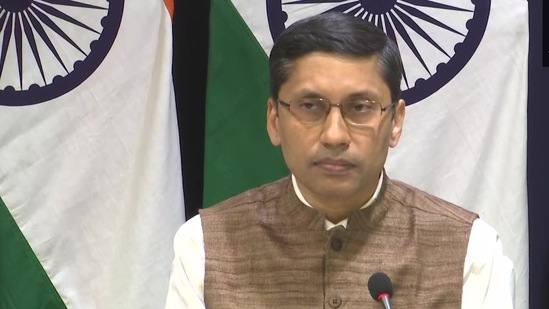 MEA spokesperson Arindam Bagchi addressing the media.(ANI Photo ) MEA spokesperson Arindam Bagchi addressing the media.(ANI Photo )