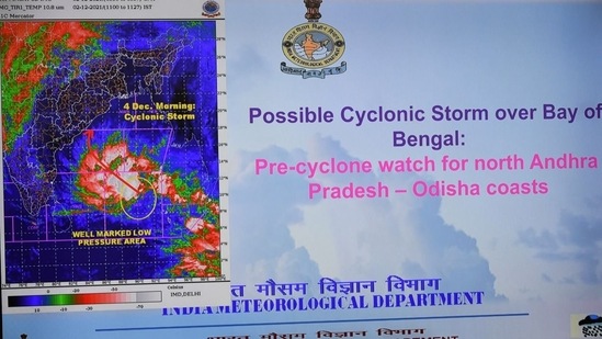 An IMD projection of Cyclone Jawad's path.