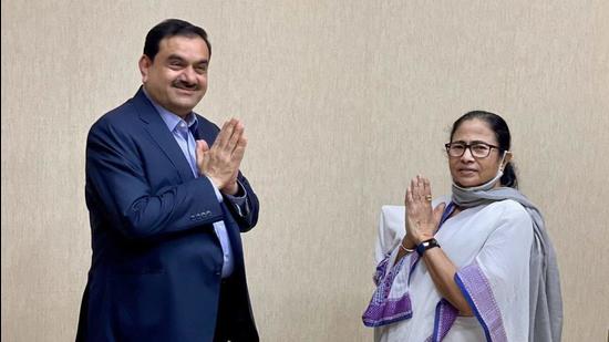 Industrialist Gautam Adani met West Bengal chief minister Mamata Banerjee at Nabanna, the secretariat, on Thursday evening. (TWITTER.)