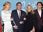 Actor Nicole Kidman, writer-director Aaron Sorkin, Amazon Studios head Jen Salke and actor Javier Bardem pose together at the premiere of Being The Ricardos at Jazz at Lincoln Center on Thursday, (AP)