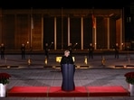 German Chancellor Angela Merkel makes a speech at the Defence Ministry during the Grand Tattoo (Grosser Zapfenstreich), a ceremonial send-off for her in Berlin.